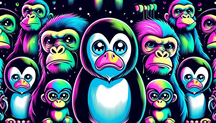 depiction of sad penguins and apes