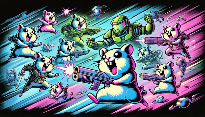 hamsters with neon-colored armor and weapons