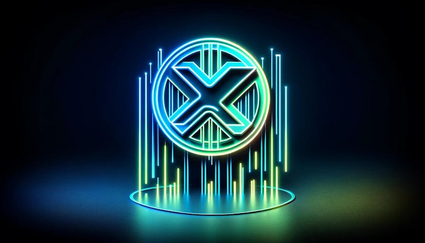 XRP logo glowing in neon blue
